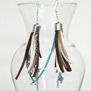 Browns and turquoise tassel earrings